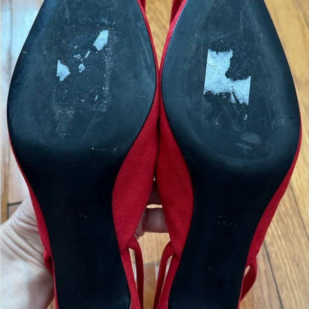 H&M Red Slingback Heels with Buckle, size 7 classic retro boho pointy toe office - Picture 7 of 11